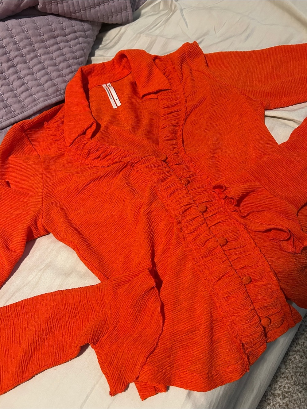 Anthropologie Vibrant Orange Ruffle Button-Front Blouse